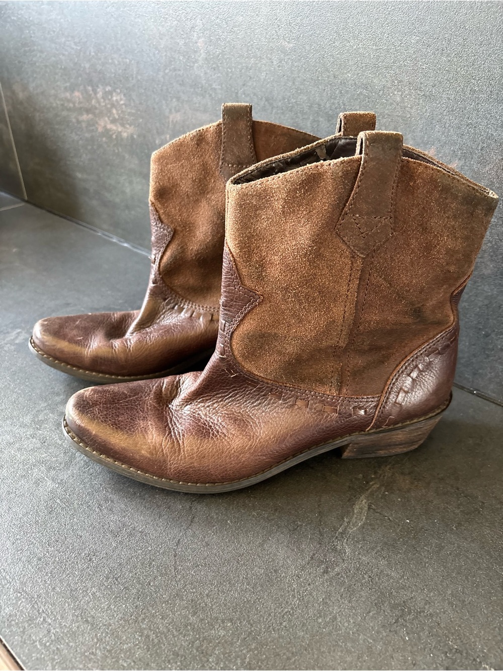 FRANCO SARTO “Window 2” Brown Leather Suede Western Ankle Cowgirl Boots, 8 M